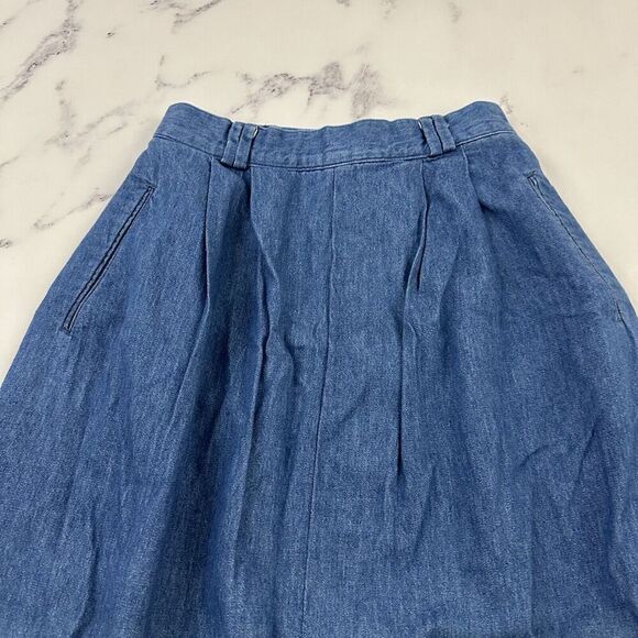 Talbots Womens Vintage 90s Denim Maxi Skirt Size M Blue Pleated Pockets - Picture 2 of 10